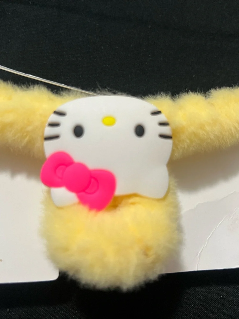 Hello Kitty Yellow Fuzzy Hair Clip with Hot Pink Bow Accent
